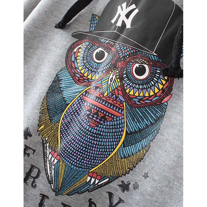 Fashion Gray Owl Pattern Decorated Hoodie