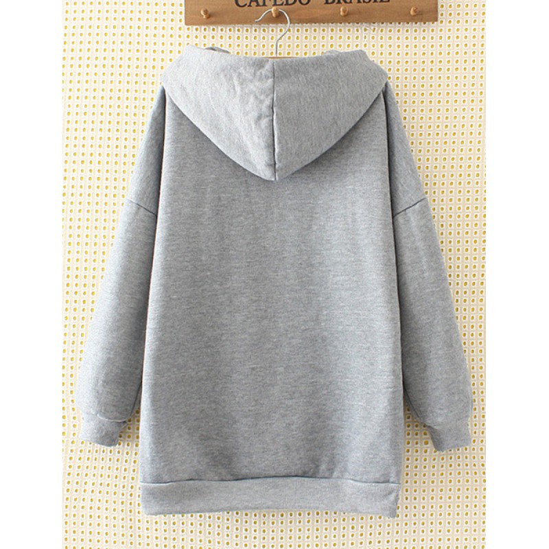 Fashion Gray Owl Pattern Decorated Hoodie