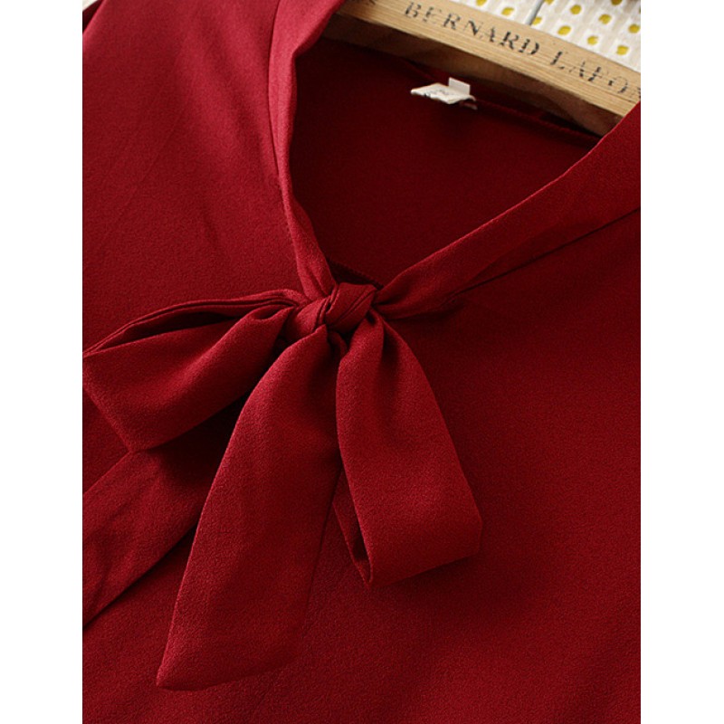 Elegant Claret-red Bowknot Shape Decorated Shirt