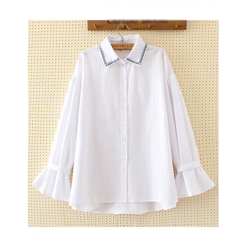 Fashion White Triangle Pattern Decorated Shirt