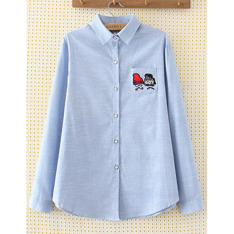 Elegant Blue Hat Pattern Decorated Shirt