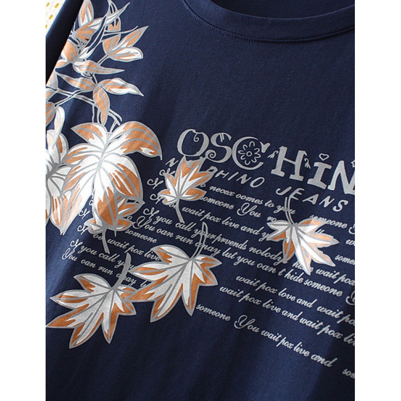 Fashion Navy Leaf Shape Decorated T-shirt