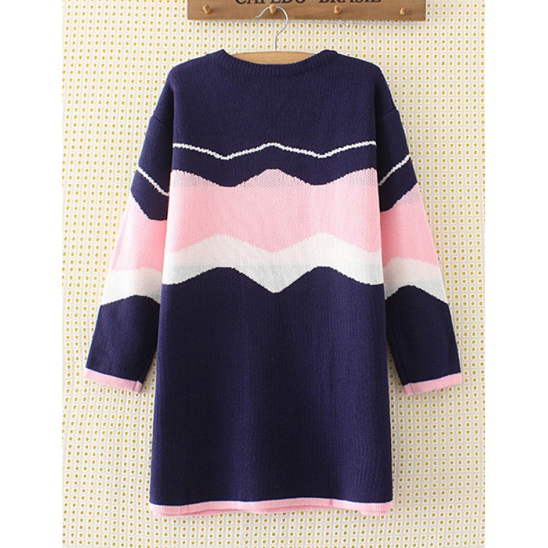 Elegant Navy Color-matching Decorated Sweater