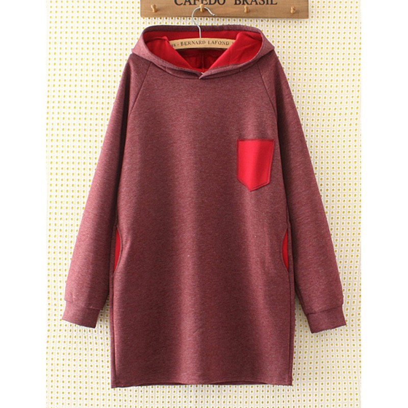 Fashion Purple+red Color-matching Decorated Hoodie