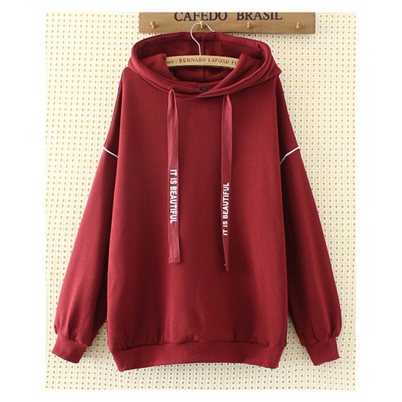 Fashion Red Pure Color Decorated Hoodie