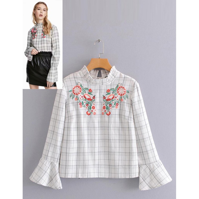 Fashion White Embroidered Flowers Decorated Blouse