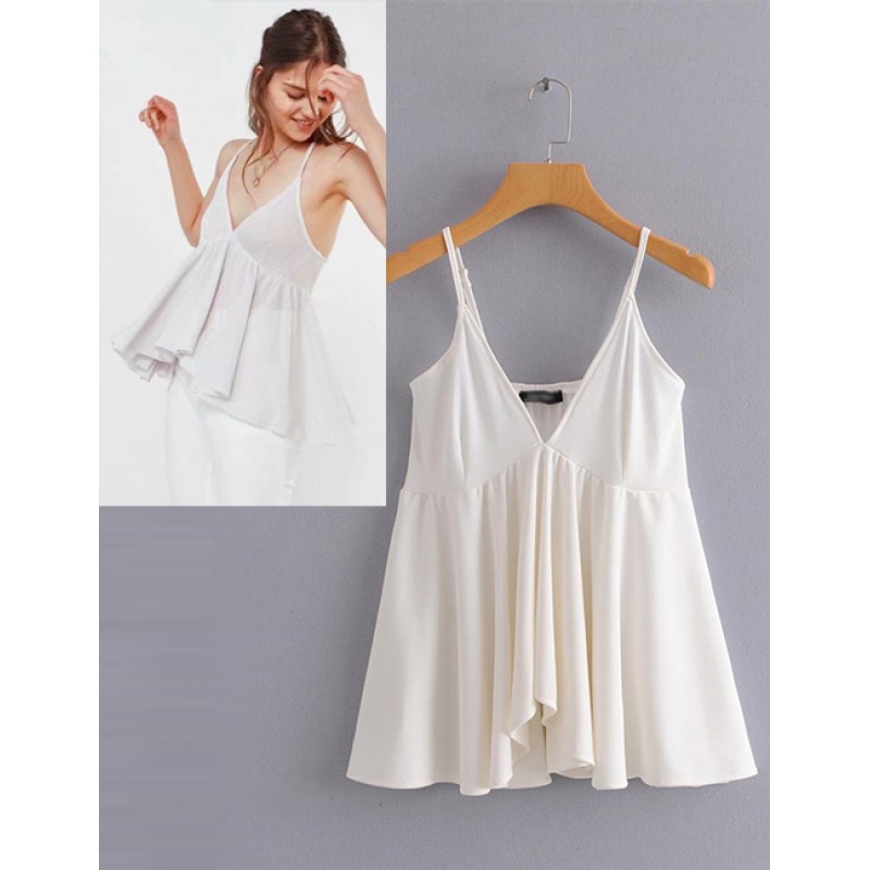 Fashion White Pure Color Design V Neckline Blouse