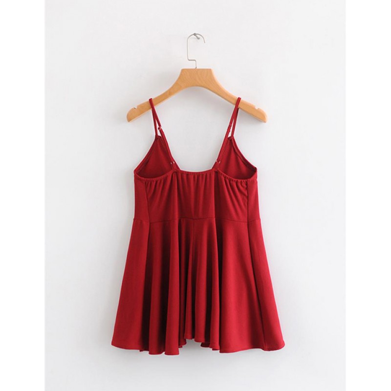 Fashion Claret Red Pure Color Design V Neckline Blouse