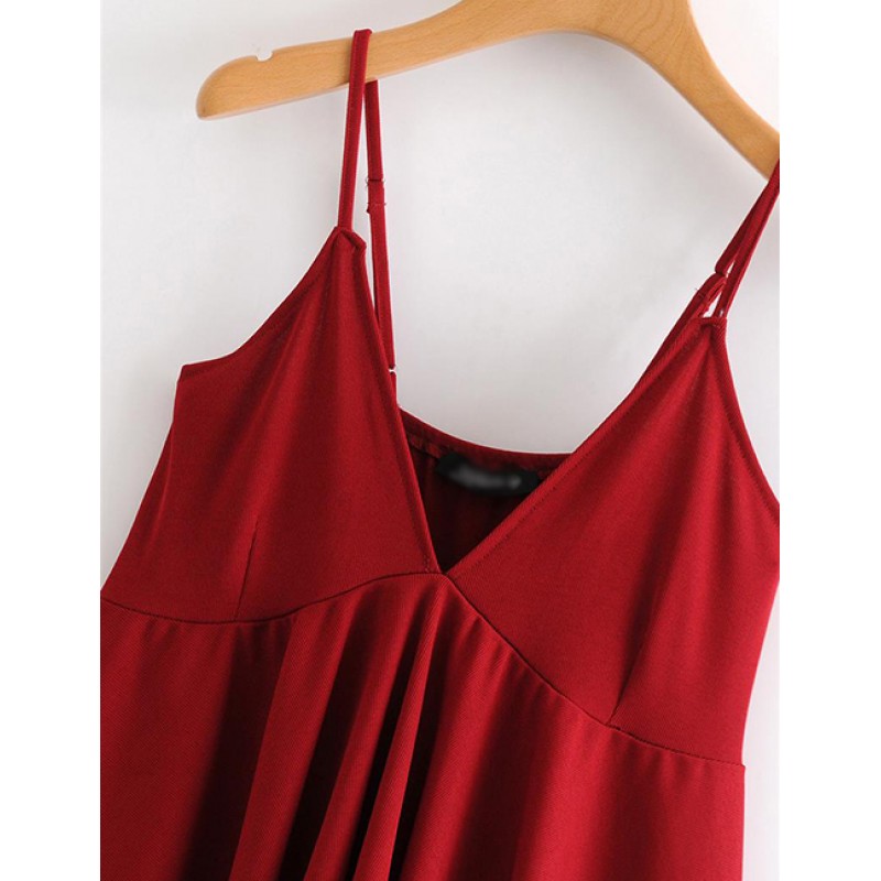 Fashion Claret Red Pure Color Design V Neckline Blouse