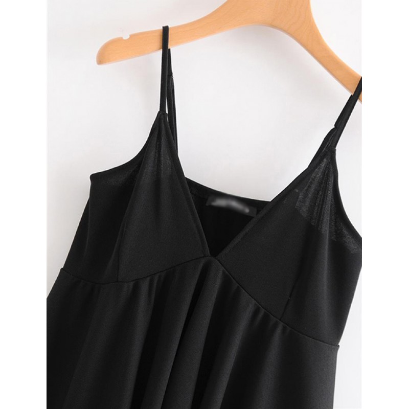 Fashion Black Pure Color Design V Neckline Blouse