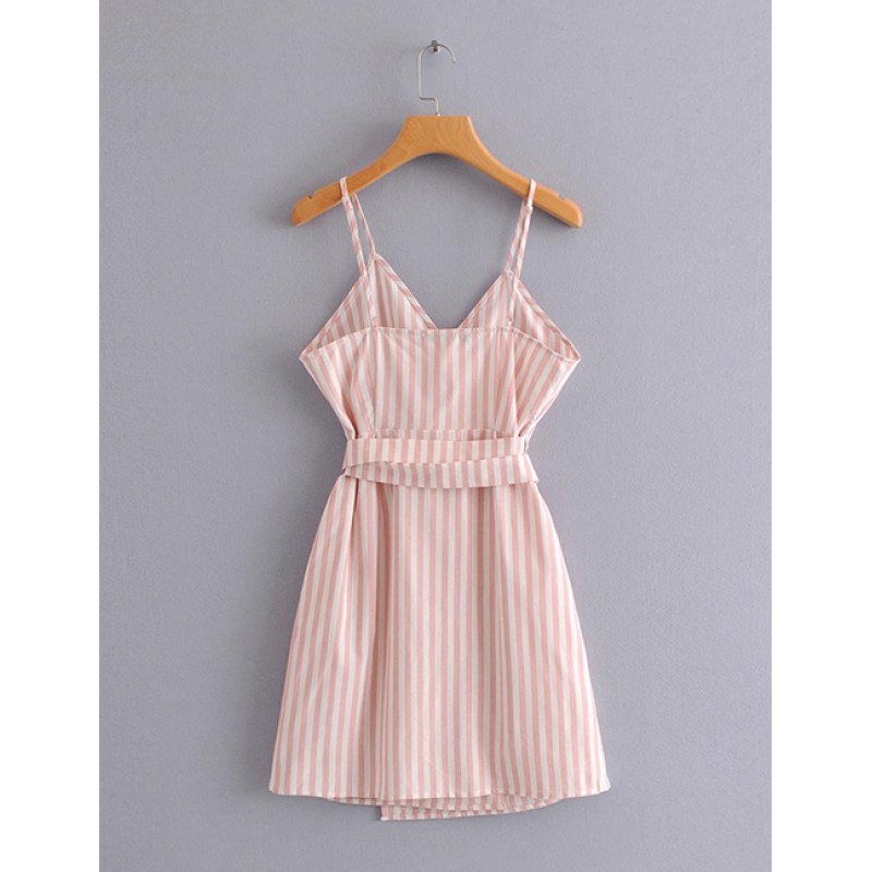 Fashion Pink Stripe Pattern Decorated Suspender Dress