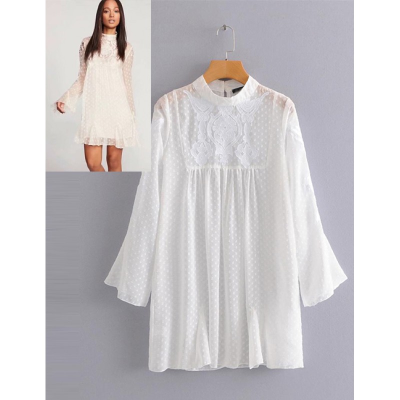 Fashion White Pure Color Design Long Sleeves Dress