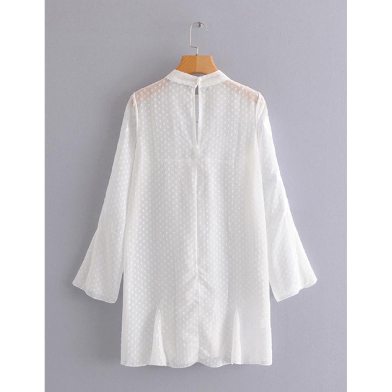 Fashion White Pure Color Design Long Sleeves Dress