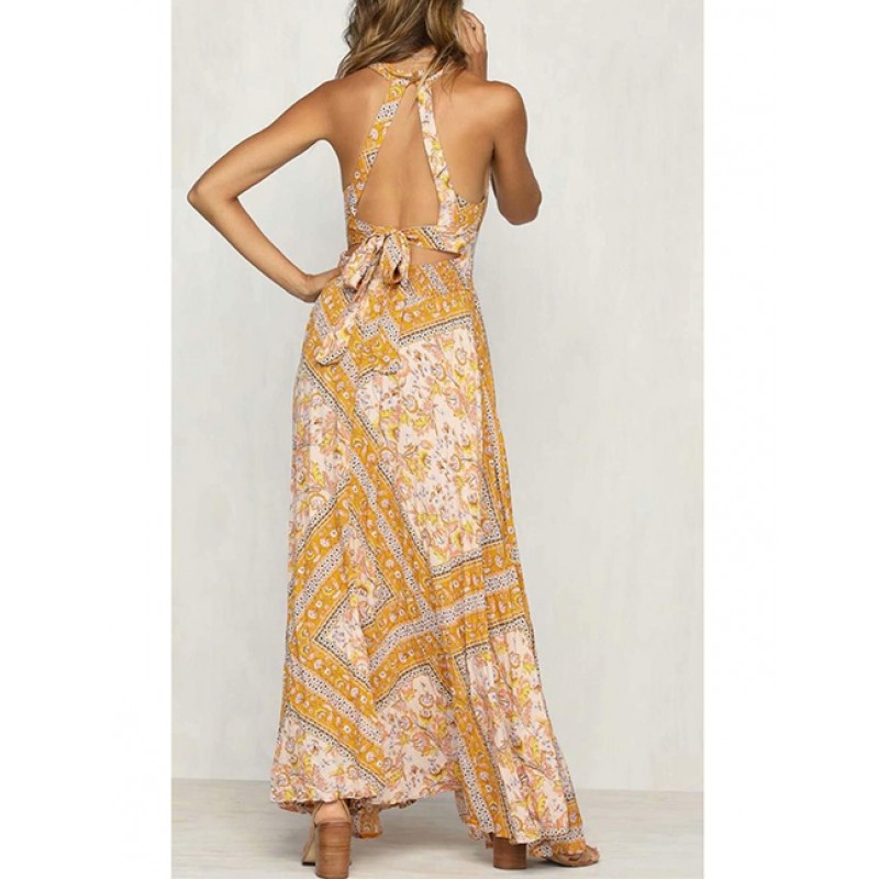 Fashion Yellow Off-the-shoulder Design Long Dress