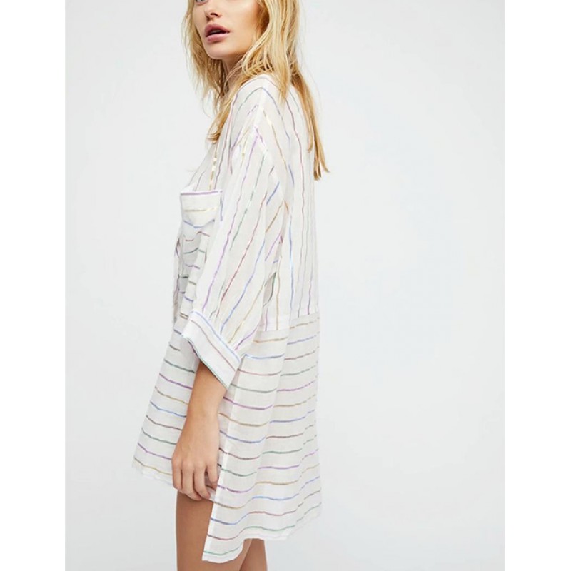 Fashion White Stripe Pattern Decorated Dress