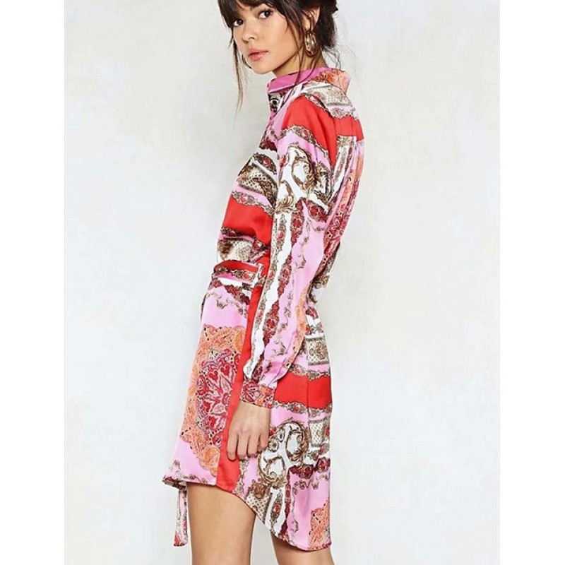 Fashion Multi-color Flowers Decorated Long Sleeves Dress