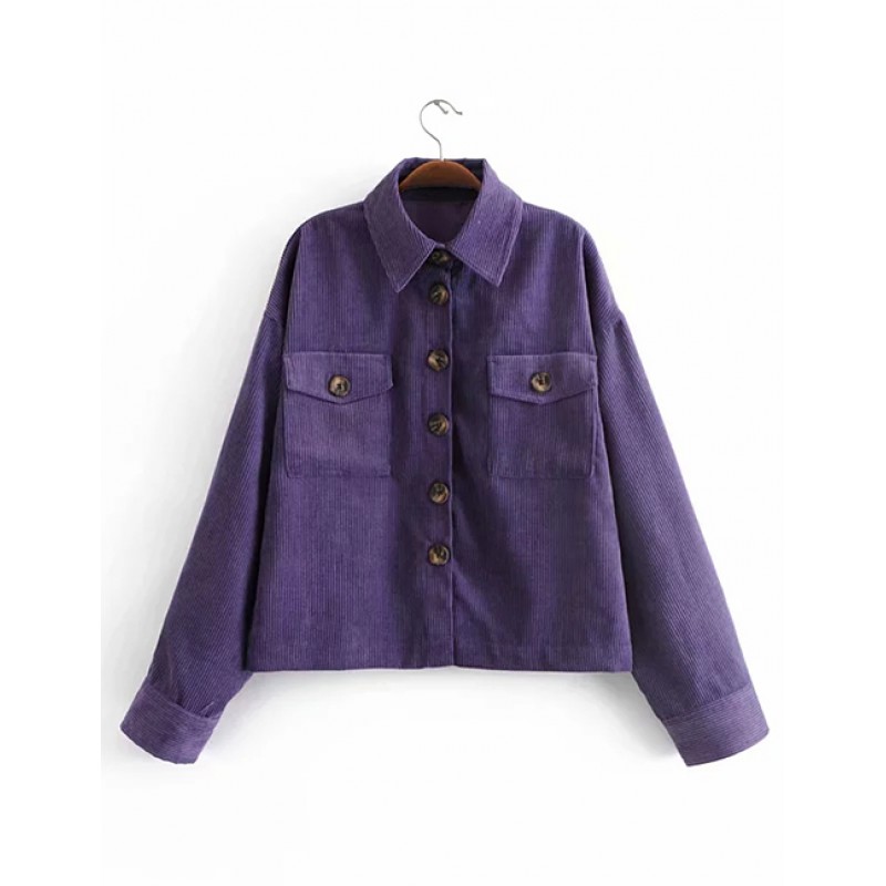 Fashion Purple Buttons Decorated Pure Color Coat