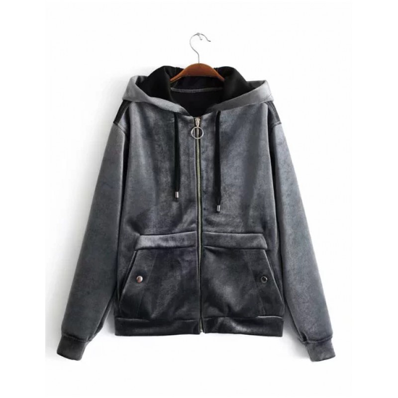 Fashion Gray Thickening Design Pure Color Hoodie