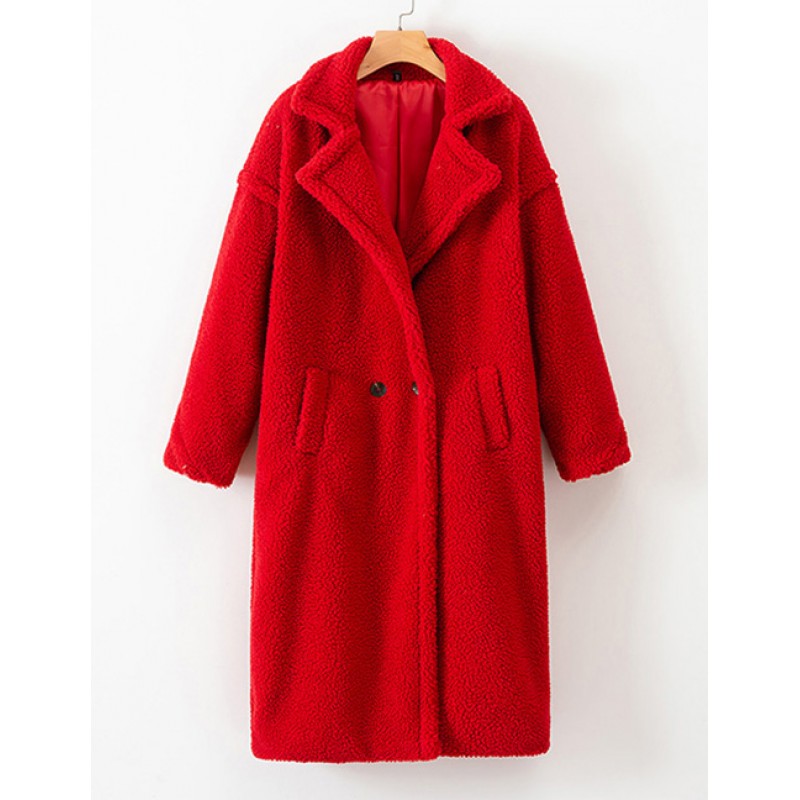 Fashion Red Pure Color Decorated Coat