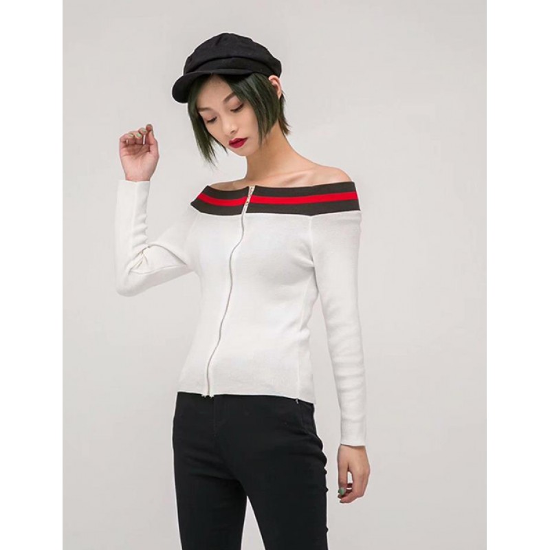 Fashion White Stripe Pattern Decorated Sweater