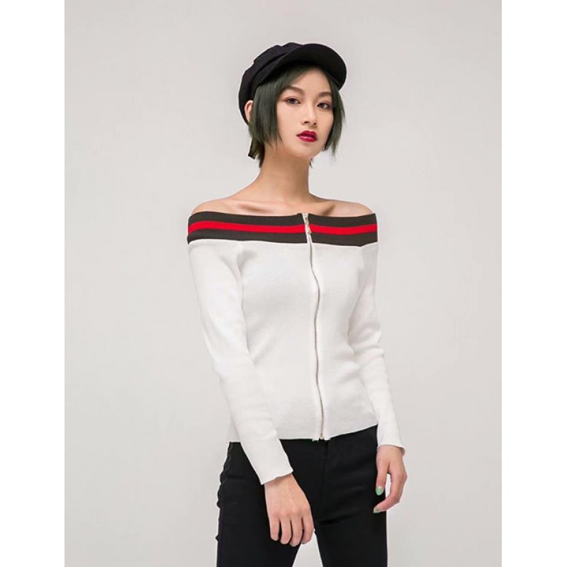 Fashion White Stripe Pattern Decorated Sweater