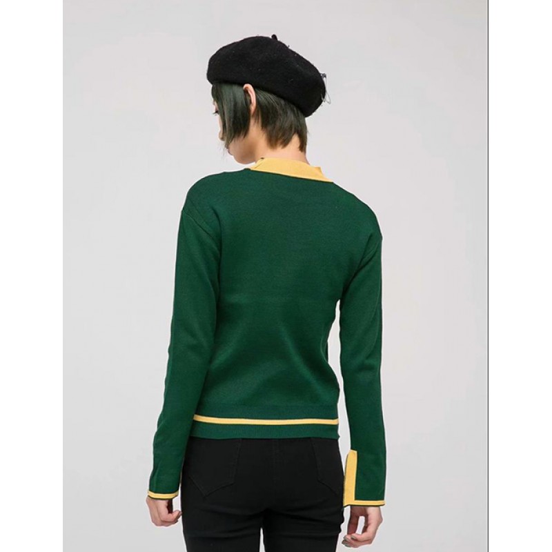 Fashion Green Round Neckline Design Sweater