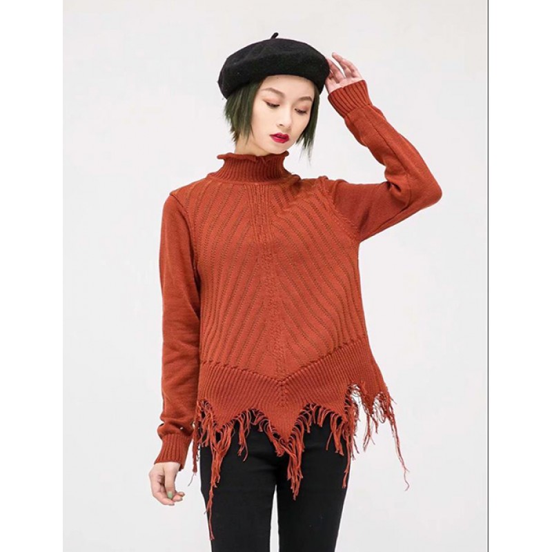 Fashion Coffee Pure Color Decorated Sweater