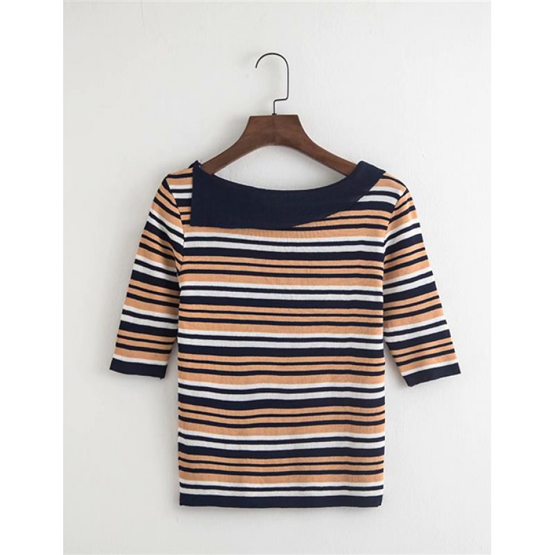 Fashion Multi-color Stripe Pattern Decorated Sweater