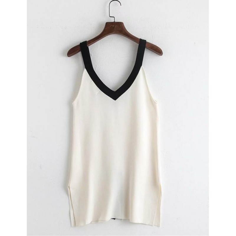 Fashion White V Neckline Design Pure Color Vest