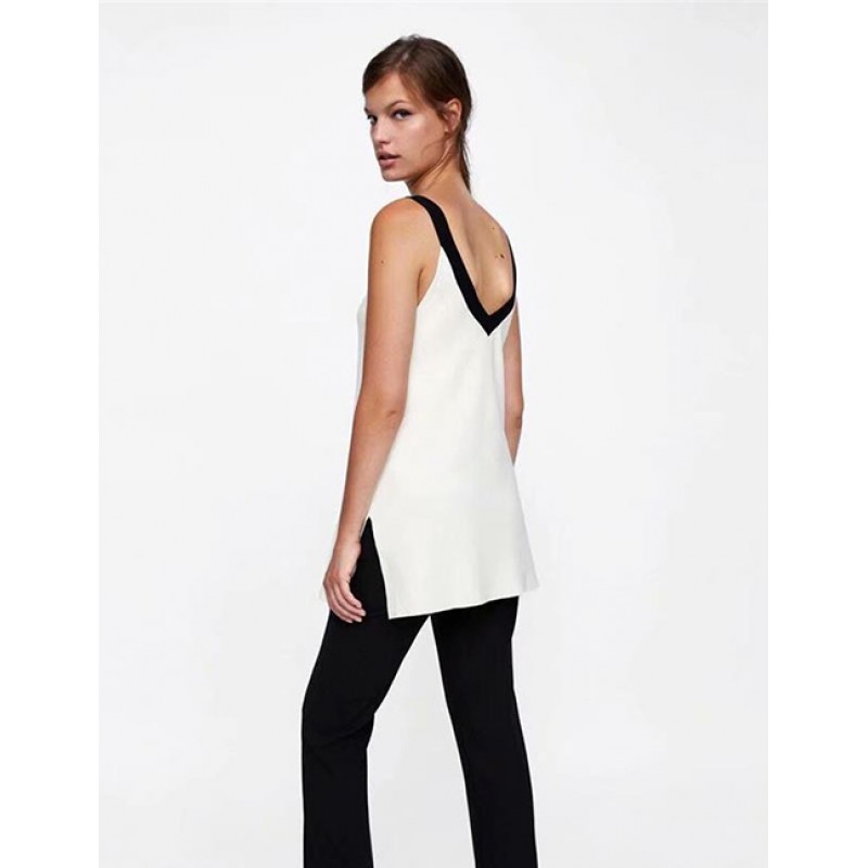 Fashion White V Neckline Design Pure Color Vest