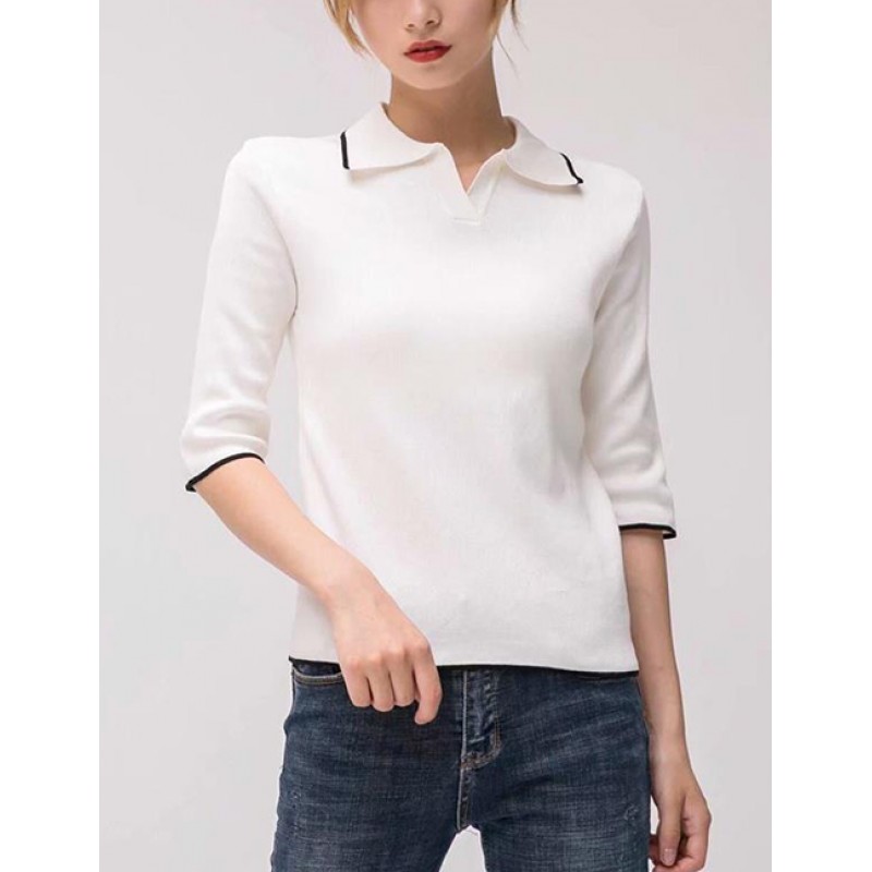 Fashion White Pure Color Decorated Sweater