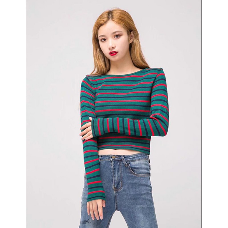 Fashion Blue Stripe Pattern Decorated Sweater