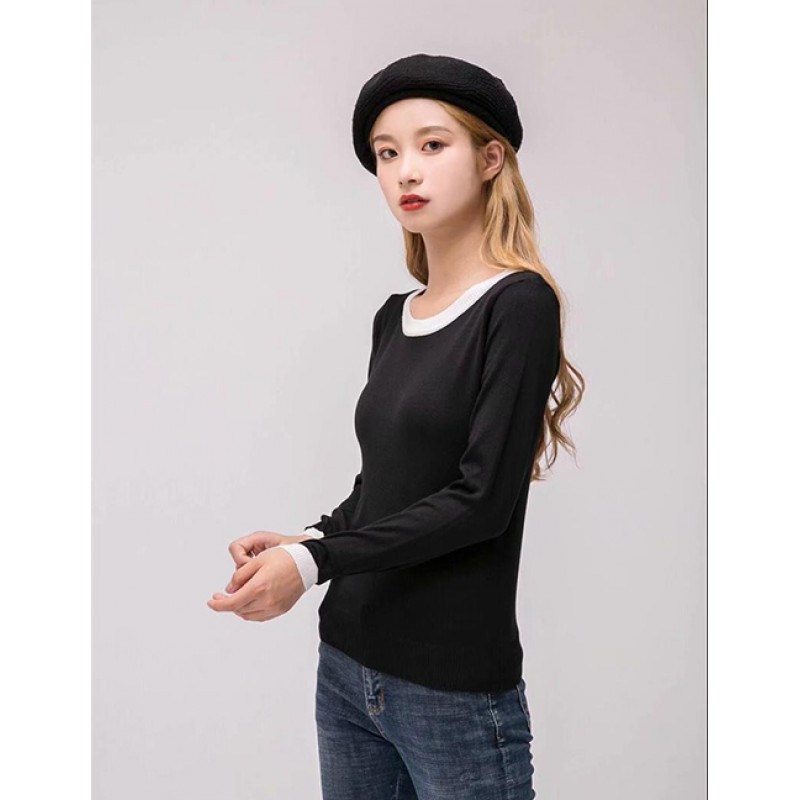 Fashion White Round Neckline Design Sweater