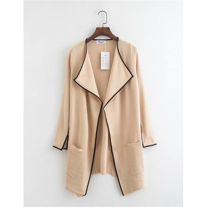 Fashion Khaki Pure Color Decorated Coat