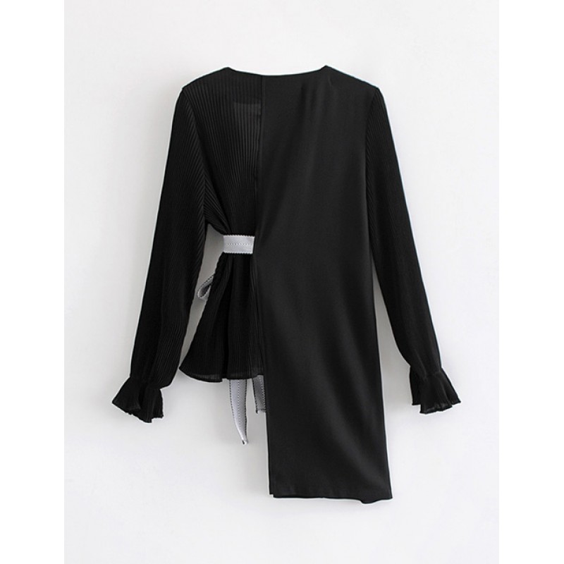 Fashion Black V Neckline Design Pure Color Coat