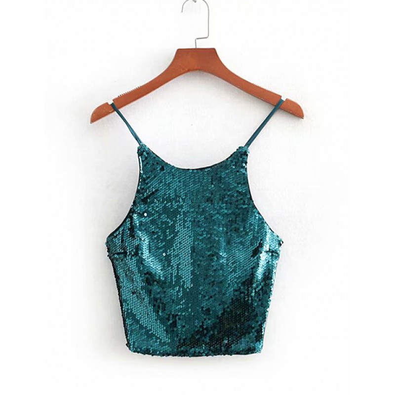 Fashion Dark Green Pure Color Decorated Suspender Blouse