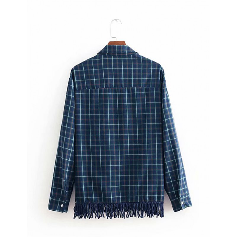 Fashion Navy Grid Pattern Decorated Simple Shirt