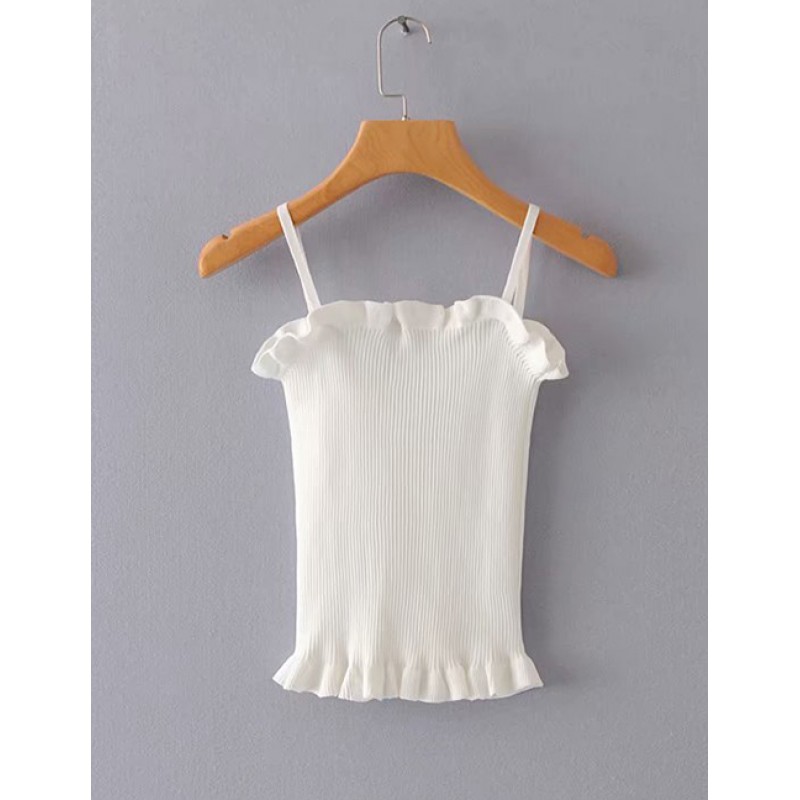 Fashion White V Neckline Design Pure Color Suspender Vest