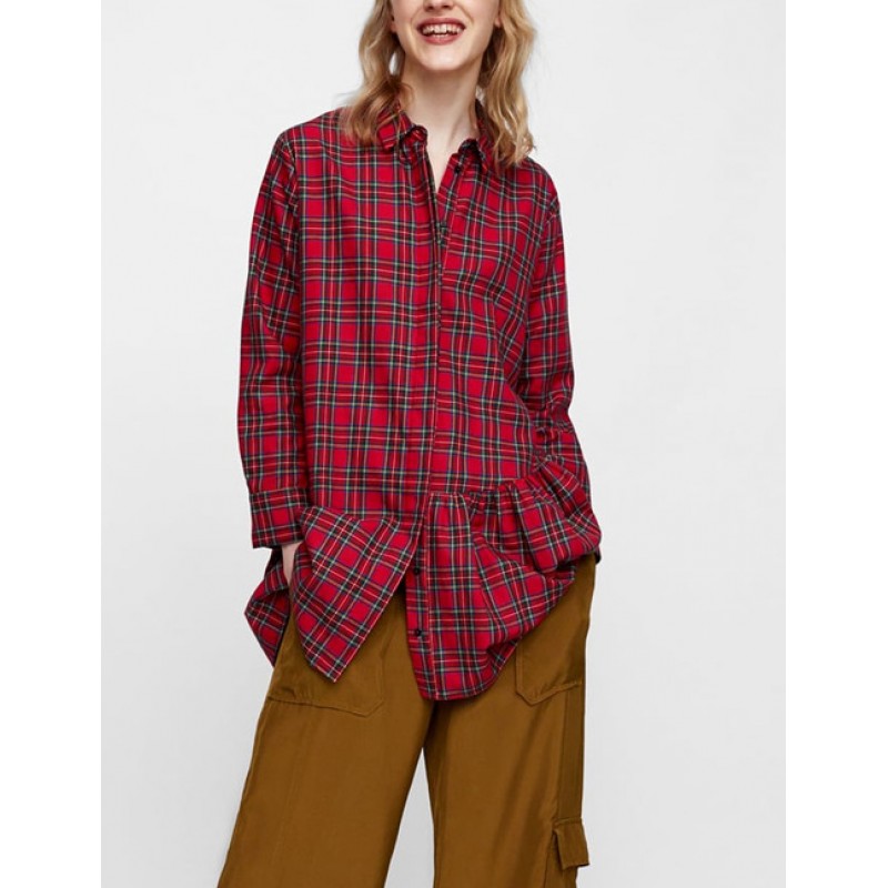 Fashion Red Grid Pattern Decorated Simple Shirt