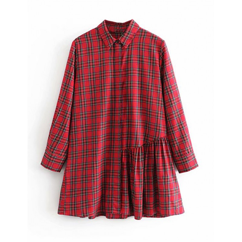 Fashion Red Grid Pattern Decorated Simple Shirt