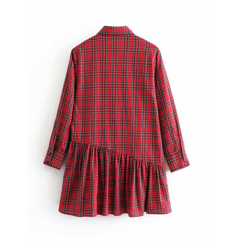 Fashion Red Grid Pattern Decorated Simple Shirt