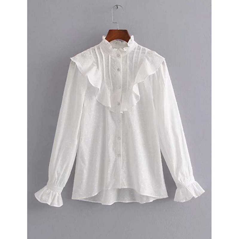 Fashion White Pure Color Decorated Long Sleeves Shirt