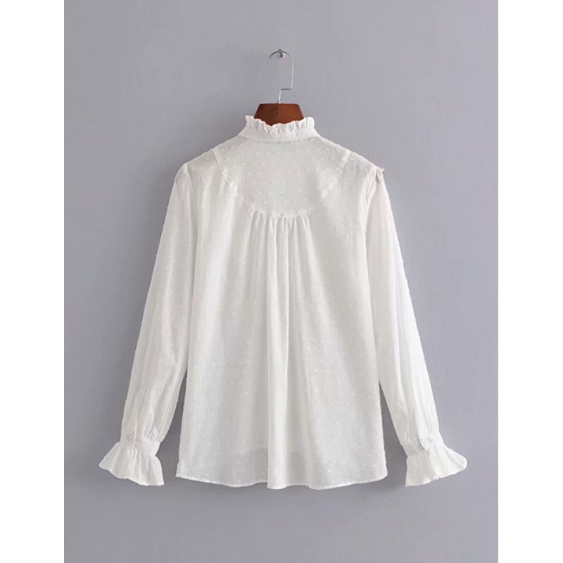 Fashion White Pure Color Decorated Long Sleeves Shirt