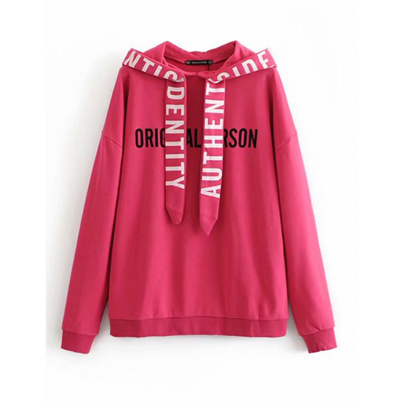 Fashion Plum Red Letter Pattern Decorated Loose Sweater