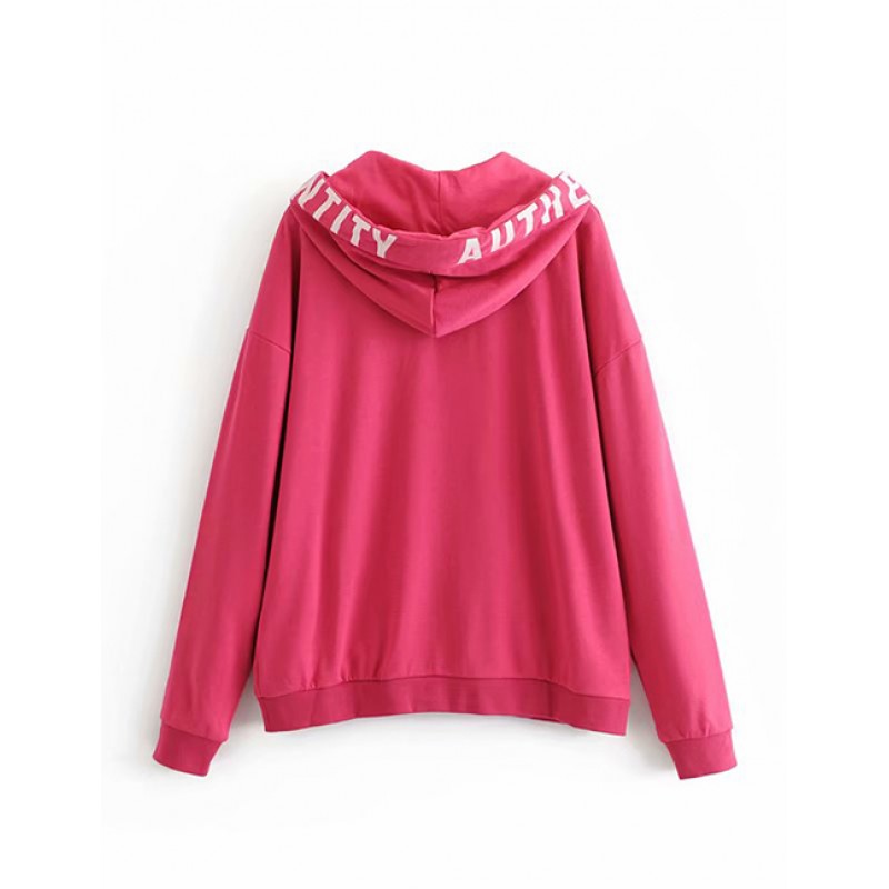 Fashion Plum Red Letter Pattern Decorated Loose Sweater