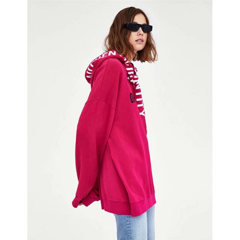 Fashion Plum Red Letter Pattern Decorated Loose Sweater