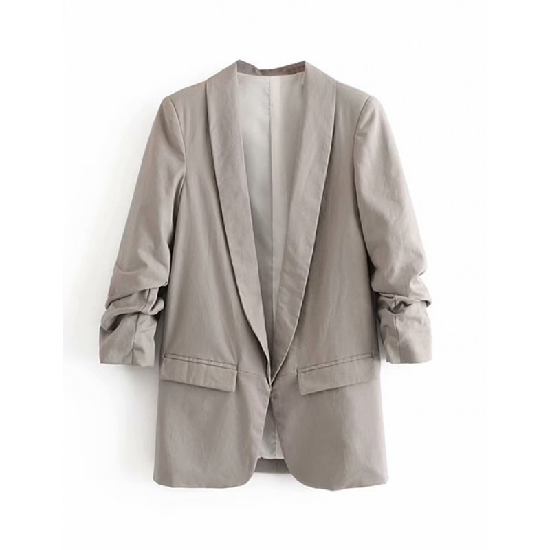 Fashion Gray Pure Color Decorated Leisure Coat