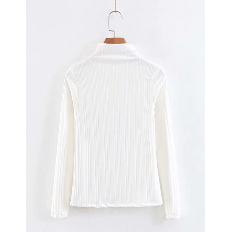 Fashion White High Neckline Design Pure Color Sweater